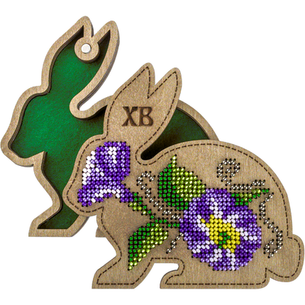 Bead embroidery kit on wood "Easter bunny"