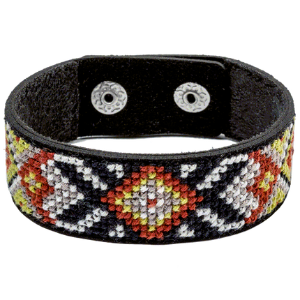 Cross-stitch kits on leather "Ethnic ornament" DIY Bracelet embroidery kit