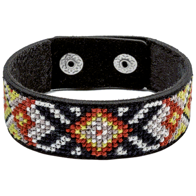 Cross-stitch kits on leather "Ethnic ornament" DIY Bracelet embroidery kit