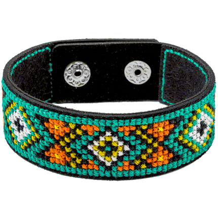Cross-stitch kits on leather "Ethnic ornament" DIY Bracelet embroidery kit