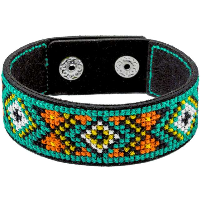 Cross-stitch kits on leather "Ethnic ornament" DIY Bracelet embroidery kit