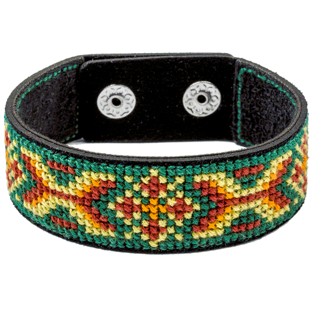 Cross-stitch kits on leather "Ethnic ornament" DIY Bracelet embroidery kit