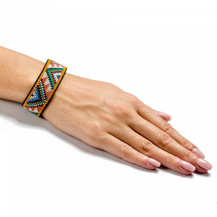 Cross-stitch kits on leather "Ethnic ornament" DIY Bracelet embroidery kit