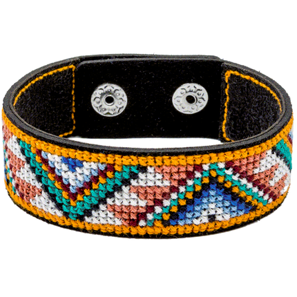Cross-stitch kits on leather "Ethnic ornament" DIY Bracelet embroidery kit