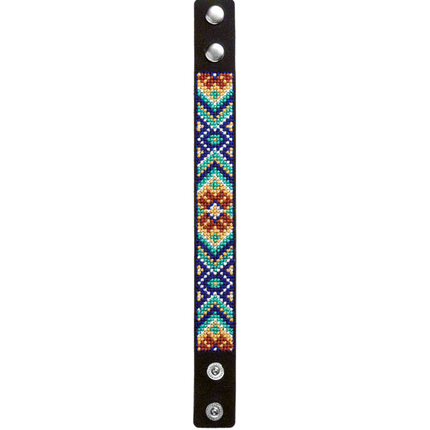Cross-stitch kits on leather "Ethnic ornament" DIY Bracelet embroidery kit
