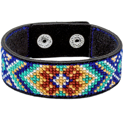 Cross-stitch kits on leather "Ethnic ornament" DIY Bracelet embroidery kit