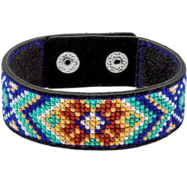 Cross-stitch kits on leather "Ethnic ornament" DIY Bracelet embroidery kit