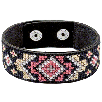 Cross-stitch kits on leather "Ethnic ornament" DIY Bracelet embroidery kit