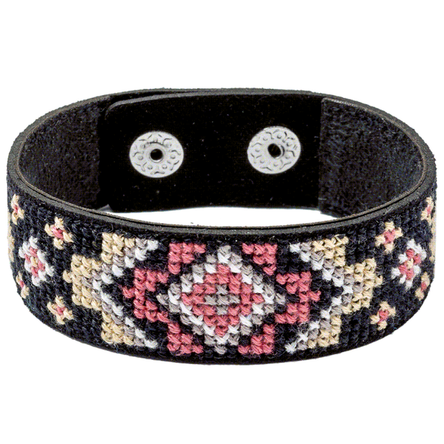Cross-stitch kits on leather "Ethnic ornament" DIY Bracelet embroidery kit