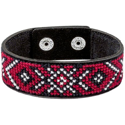 Cross-stitch kits on leather "Ethnic ornament" DIY Bracelet embroidery kit
