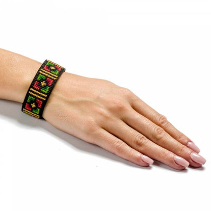 Cross-stitch kits on leather "Ethnic ornament" DIY Bracelet embroidery kit