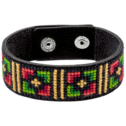 Cross-stitch kits on leather "Ethnic ornament" DIY Bracelet embroidery kit
