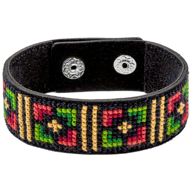 Cross-stitch kits on leather "Ethnic ornament" DIY Bracelet embroidery kit