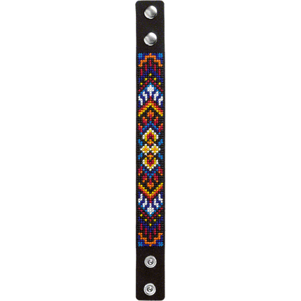Cross-stitch kits on leather "Ethnic ornament" DIY Bracelet embroidery kit