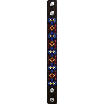 Cross-stitch kits on leather "Ethnic ornament" DIY Bracelet embroidery kit
