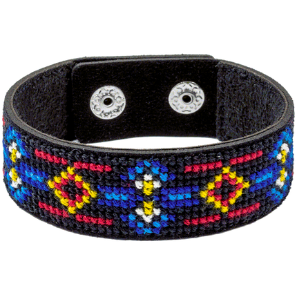 Cross-stitch kits on leather "Ethnic ornament" DIY Bracelet embroidery kit