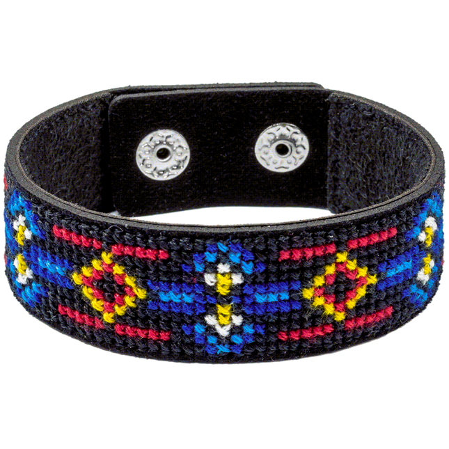 Cross-stitch kits on leather "Ethnic ornament" DIY Bracelet embroidery kit