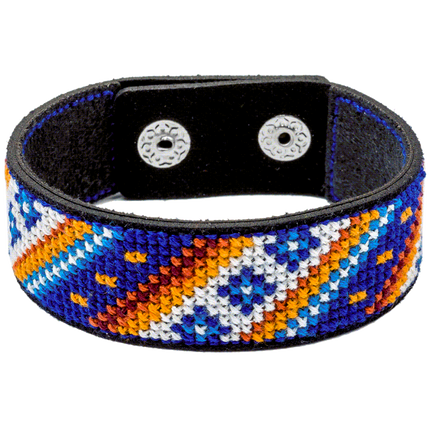 Cross-stitch kits on leather "Ethnic ornament" DIY Bracelet embroidery kit