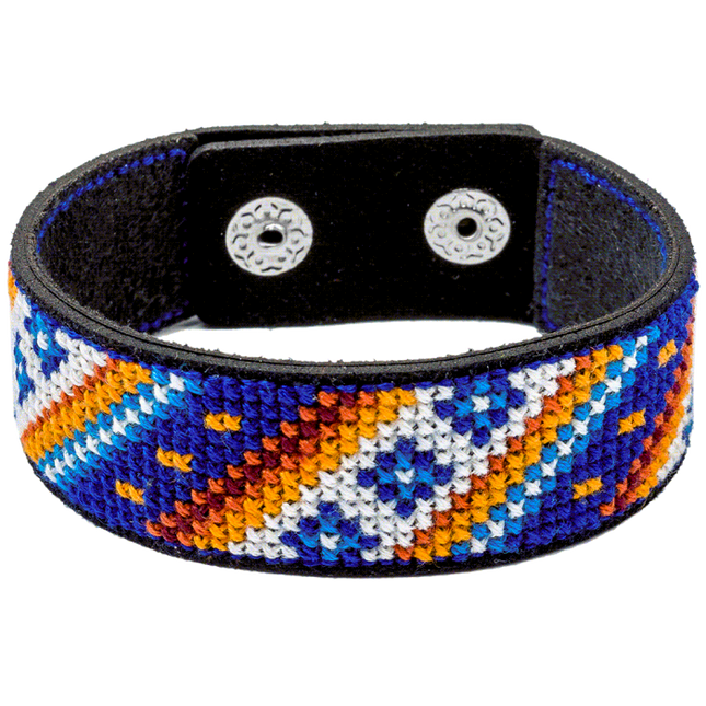 Cross-stitch kits on leather "Ethnic ornament" DIY Bracelet embroidery kit