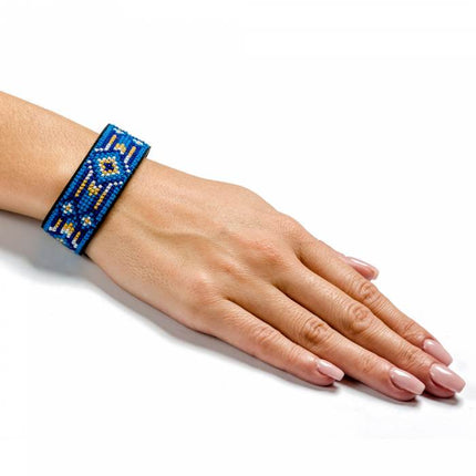 Cross-stitch kits on leather "Ethnic ornament" DIY Bracelet embroidery kit