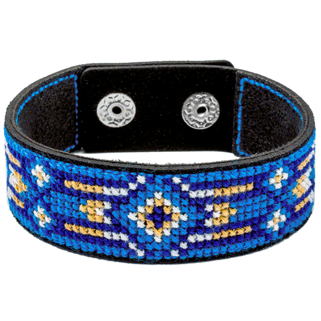 Cross-stitch kits on leather "Ethnic ornament" DIY Bracelet embroidery kit