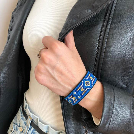 Cross-stitch kits on leather "Ethnic ornament" DIY Bracelet embroidery kit