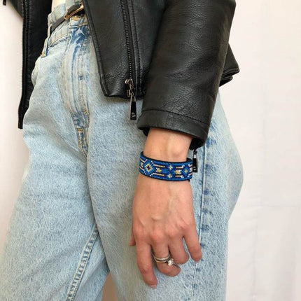 Cross-stitch kits on leather "Ethnic ornament" DIY Bracelet embroidery kit