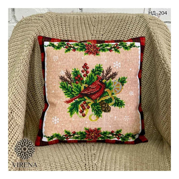 DIY Bead embroidery cushion cover kit "Christmas Cardinal"