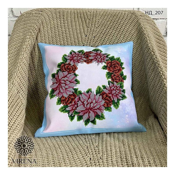 DIY Bead embroidery cushion cover kit "Flower wreath"