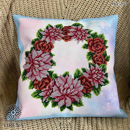 DIY Bead embroidery cushion cover kit "Flower wreath"