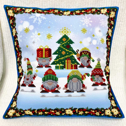 DIY Bead embroidery cushion cover kit "Christmas gnomes"