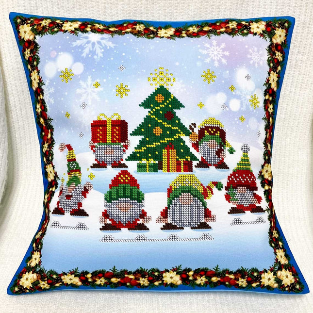DIY Bead embroidery cushion cover kit "Christmas gnomes"