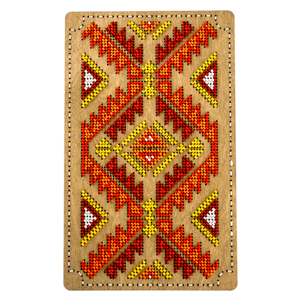 DIY Bead embroidery kit "Ornament" for creating bead organizer tray with a wooden lid.