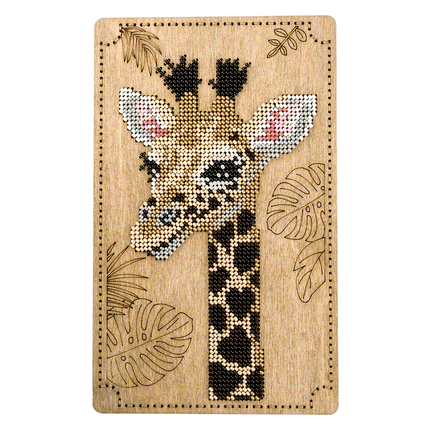 DIY Bead embroidery kit "Giraffe" for creating bead organizer tray with a wooden lid.