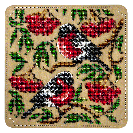 DIY Bead embroidery kit "Birds" for creating bead organizer tray with a wooden lid.