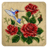 DIY Bead embroidery kit "Hummingbirds and roses" for creating bead organizer tray with a wooden lid.