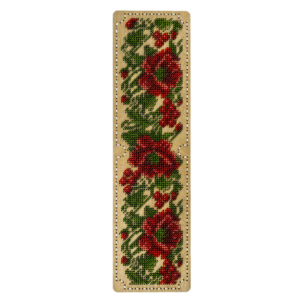 DIY Bead embroidery kit "Poppies" for creating bead organizer tray with a wooden lid.