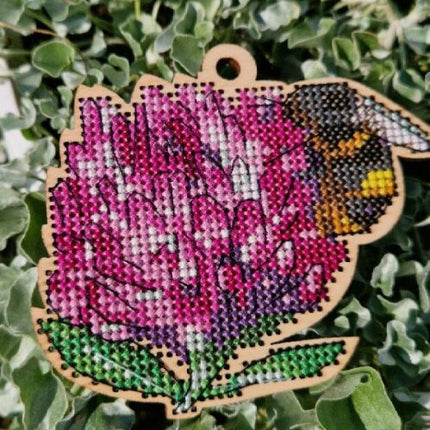 DIY cross stitch kit on wood "Clover", Christmas tree toy