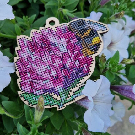 DIY cross stitch kit on wood "Clover", Christmas tree toy
