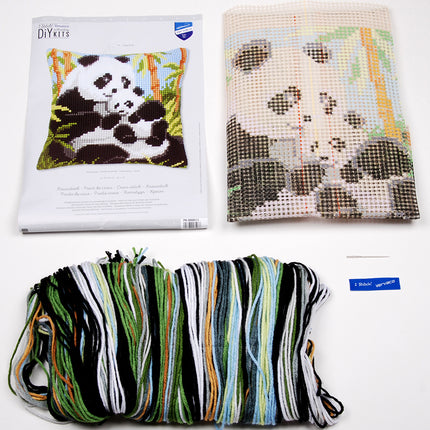 DIY Cross stitch cushion kit "Panda family"