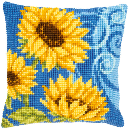 DIY Cross stitch cushion kit "Sunflowers on blue"