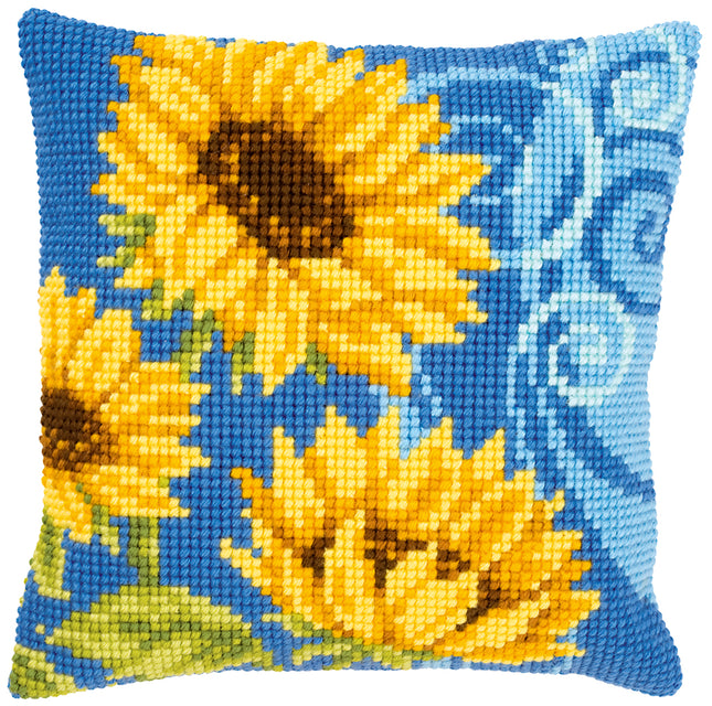 DIY Cross stitch cushion kit "Sunflowers on blue"