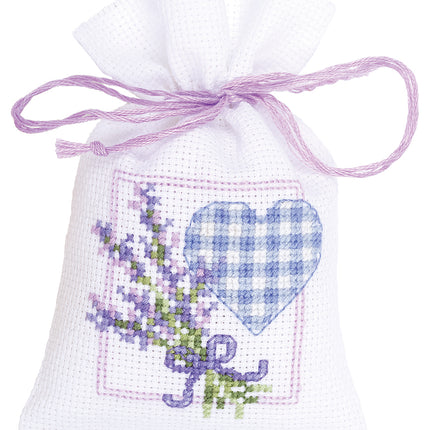 DIY Counted Cross Stitch Kit "Bag kit Lavender twigs with heart"