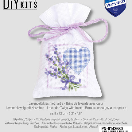 DIY Counted Cross Stitch Kit "Bag kit Lavender twigs with heart"