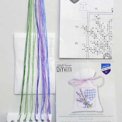 DIY Counted Cross Stitch Kit "Bag kit Lavender twigs with heart"