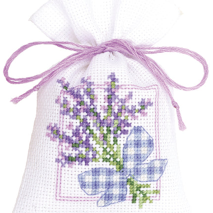DIY Counted Cross Stitch Kit "Bag kit Lavender twigs and ribbon bow"