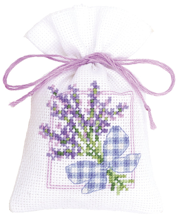 DIY Counted Cross Stitch Kit "Bag kit Lavender twigs and ribbon bow"