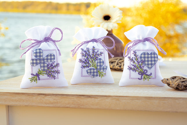 DIY Counted Cross Stitch Kit "Bag kit Lavender twigs and ribbon bow"