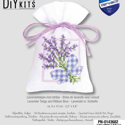 DIY Counted Cross Stitch Kit "Bag kit Lavender twigs and ribbon bow"
