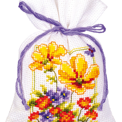 DIY Counted Cross Stitch Kit "Bag kit Summer flowers set of 3"